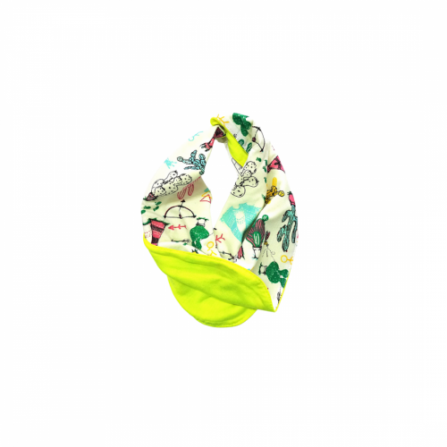 Babador bandana reversível, impermeável e paninho de boca amarelo neon - Maria Cadu