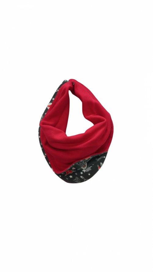 Babador bandana reversível, impermeável e paninho de boca vermelho - Maria Cadu